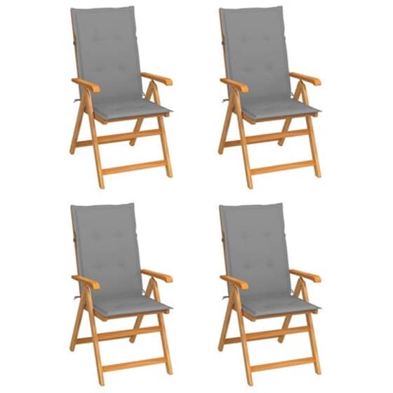 Vidaxl Καρέκλες Κήπου 4 Τεμ. Από Μασίφ Ξύλο Teak Με Γκρι Μαξιλάρια image 1