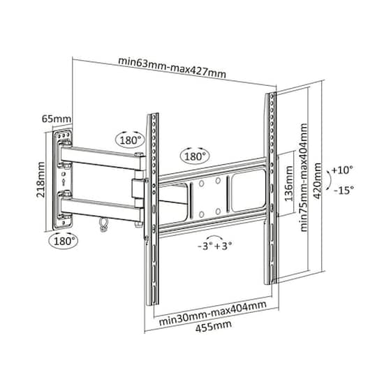 Βάση Τηλεόρασης Επιτοίχια Cabletech UCH0204 με Βραχίονα 32"-55" έως 35 kg image 1