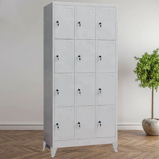 Μεταλλική Ντουλάπα - Φοριαμός (locker) 90x40x195cm 12 Θέσεων Με Ρυθμιζόμενα Πόδια 42kg Γκρι Ανοικτό Steelen image 1