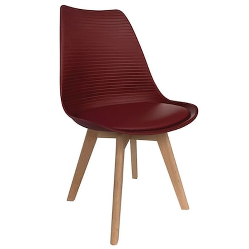 Καρεκλα Μπορντο Pp - Δερματινη Μπορντο Pu Με Ξυλινα Ποδια - Σετ 4 Τεμαχίων WOODWELL