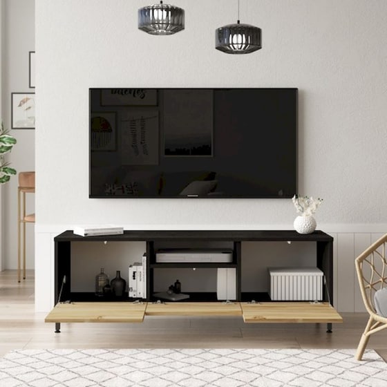 Έπιπλο Τηλεόρασης Mostra Μοριοσανίδα 140x35.5x46.4 cm - Mαύρο image 2