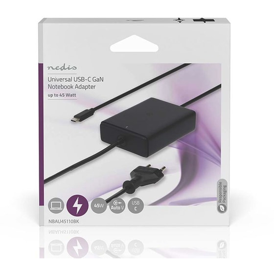 Φορτιστής NEDIS NBAU45110BK Universal για laptop με υποδοχή USB-C - 45 W image 3