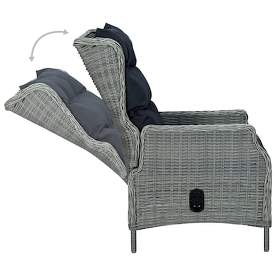 Πολυθρόνα Κήπου Vidaxl Ανακλινόμενη από Συνθετικό Ρατάν με Μαξιλάρια 57x88x100cm - Γκρι image 4