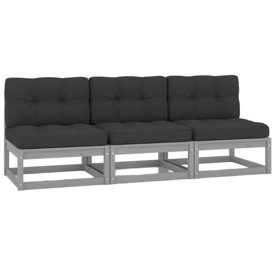 Καναπές Κήπου Τριθέσιος Vidaxl από Μασίφ Ξύλο Πεύκου 70x70x67 cm - Μαύρος/Γκρι image 0