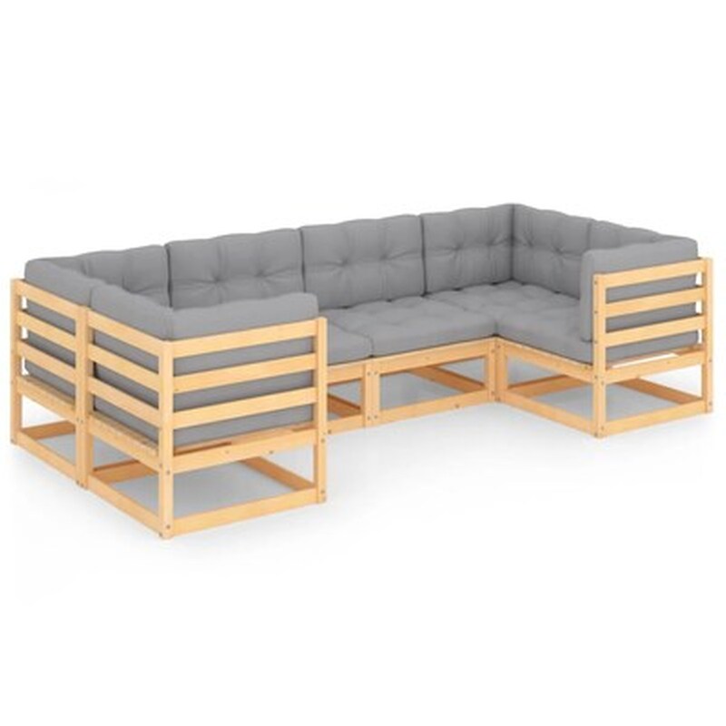 Vidaxl Σαλόνι Κήπου 6 Τεμαχίων Από Μασίφ Ξύλο Πεύκου Με Μαξιλάρια VIDAXL