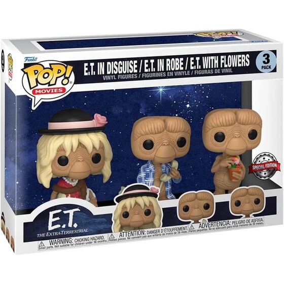 Funko Pop! Movies - E.T. - E.T. in Disguise/ E.T. in Robe/ E.T. with Flowers 3-Pack image 1