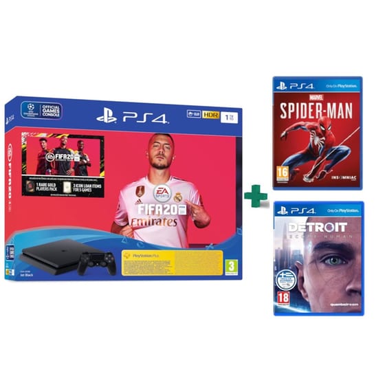 Sony PlayStation 4 Slim F Chassis - 1 TB & Fifa 20 & Marvel's Spider-Man & Detroit: Become Human image 0