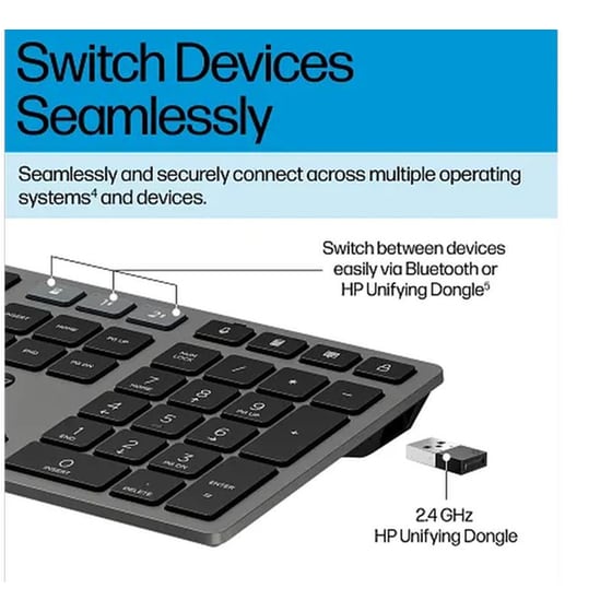 HP 725 Multi-Device Rechargeable Ασύρματο Σετ Πληκτρολόγιο - Ποντίκι Nightfall Βlack image 3