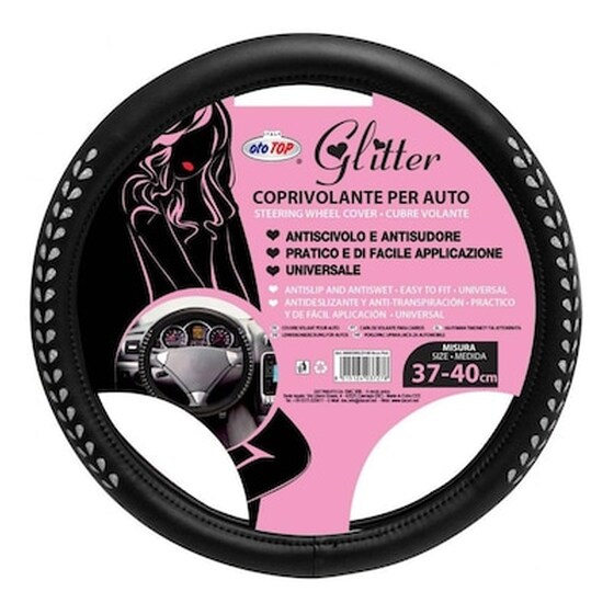 Ototop Καλυμμα Τιμονιου Glitter 37/43cm (ασημι Μεταλλιζε Σχεδιο/μαυρη Δερματινη) image 0