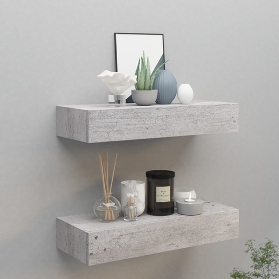 Ράφια Τοίχου VidaXL με Συρτάρι από MDF 60x23.5x10 cm 2 Τμχ - Γκρι image 1