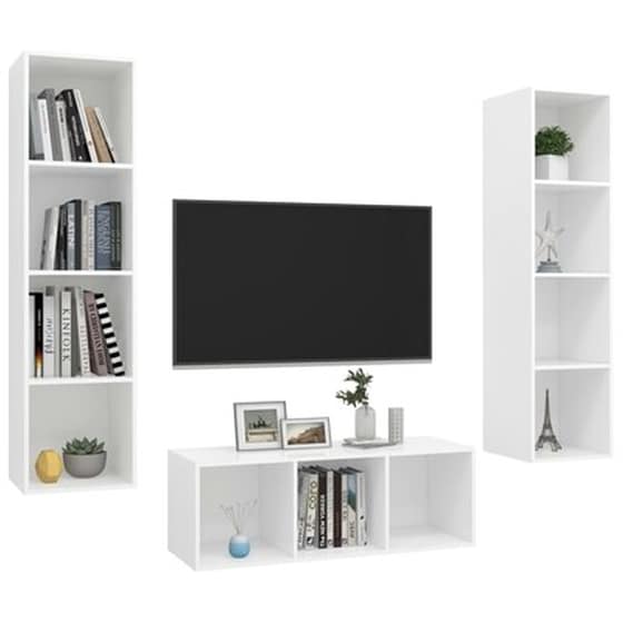 Έπιπλα Τηλεόρασης Vidaxl  Μοριοσανίδα  3 Τμχ  37x37x107 cm - Λευκό image 3