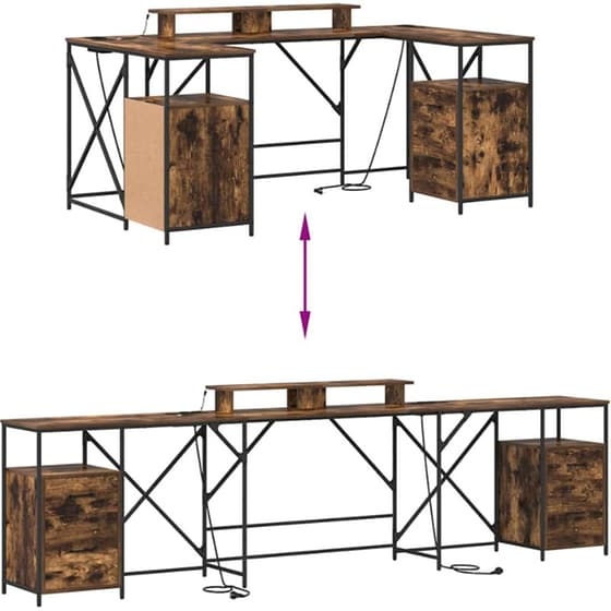 Γραφείο VidaXL από Επεξεργασμένο Ξύλο 182x101x87,5 cm - Καπνιστή Δρυς image 12