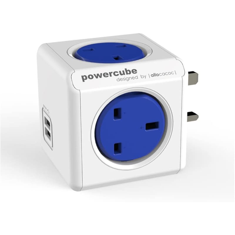 Πολύπριζο Allocacoc Powercube Extended 4 Θέσεων UK με 2 Usb - Λευκό/Μπλε POWERCUBE