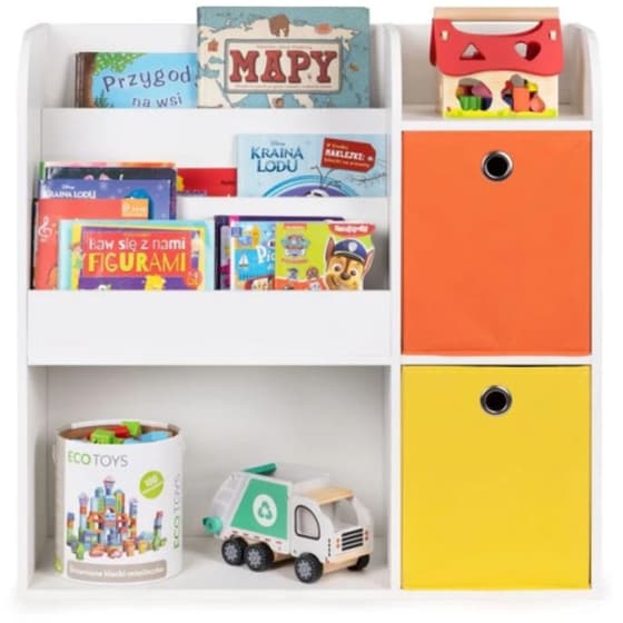 Παιδική Ξύλινη Βιβλιοθήκη Με 5 Ράφια Και 2 Υφασμάτινα Κουτιά Αποθήκευσης 89 X 35 X 88 Cm Ecotoys Zkb-02a image 2