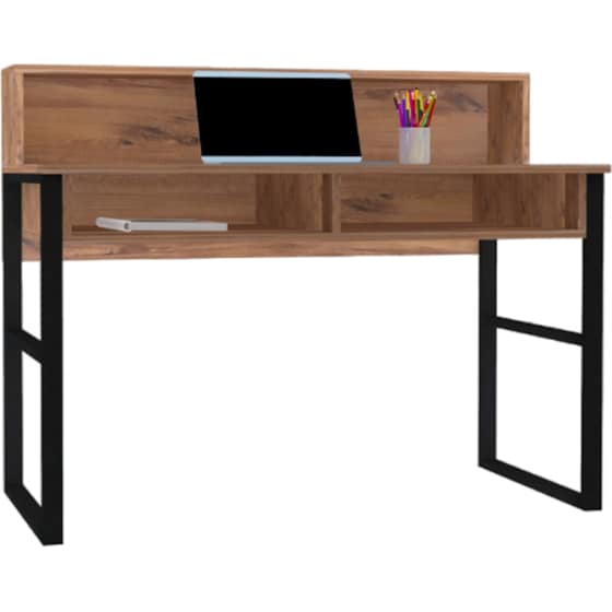 Γραφείo Μελέτης 24Mall Brescia από Μοριοσανίδα 120x55x95.8 cm - Μπεζ/Μαύρο image 2