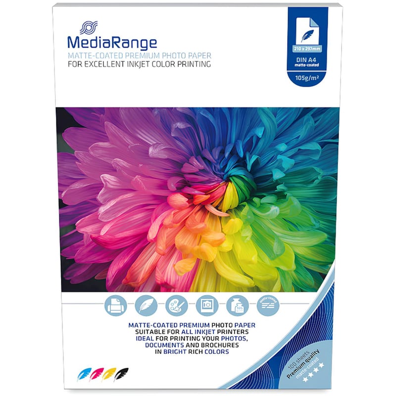 MEDIARANGE MediaRange Φωτογραφικό Χαρτί Matte A4 105 gr/m² για Inkjet Εκτυπωτές 100 φύλλα