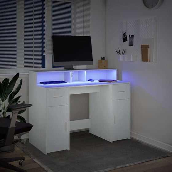 Γραφείο VidaXL με LED από Επεξεργασμένο Ξύλο 120x55x91 cm - Λευκό image 3
