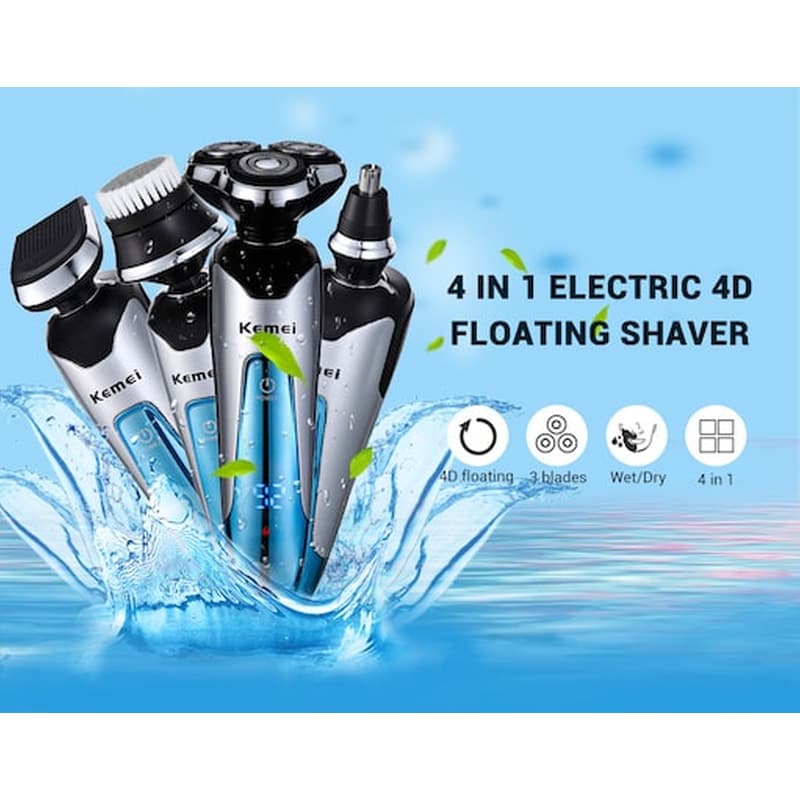 KEMEI KM-5390 Ξυριστική Μηχανή Επαναφορτιζόμενη Ασημί - Μπλε