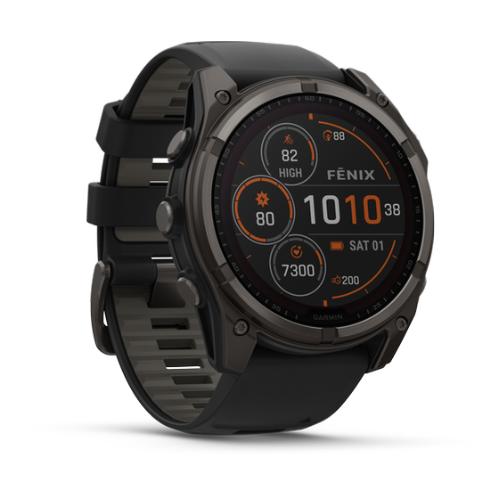 Smartwatch Garmin Fenix 8 Solar 51mm - Sapphire, Carbon Gray DLC Titanium with Black/Pebble Gray Silicone Band image 1