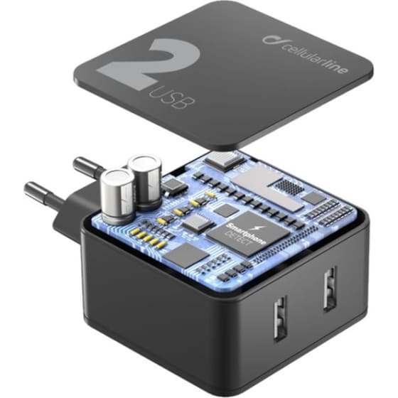 Φορτιστής Πρίζας Cellular Line με 2x Usb 12W - Black image 1