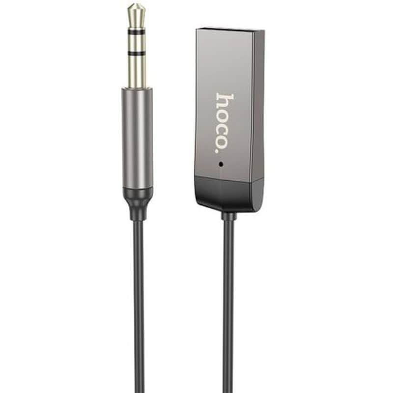 HOCO Bluetooth Audio Receiver Hoco E78 Benefit V5.3 Usb And 3.5mm Με Ενσωματωμένο Μικρόφωνο Και Καλώδιο Σπιράλ Έως 120cm Γκρι