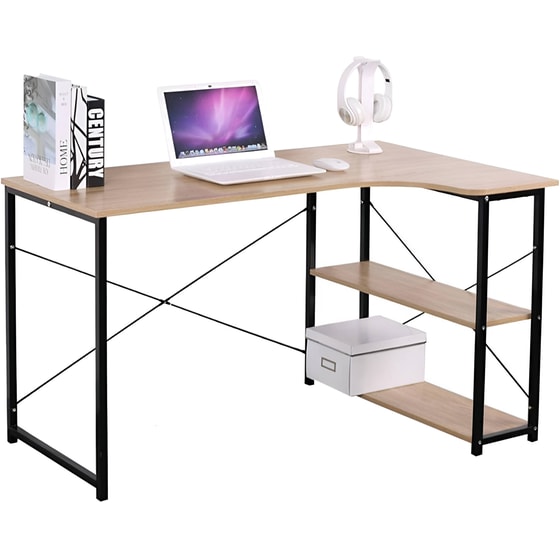 Γραφείο Γωνιακό ArteLibre Tadorna από MDF 120x74cm - Φυσικό/Μαύρο image 0