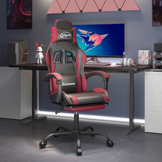 Καρέκλα Gaming VIDAXL 349586 με Υποπόδιο από Τεχνητό Δέρμα - Μαύρο image 9