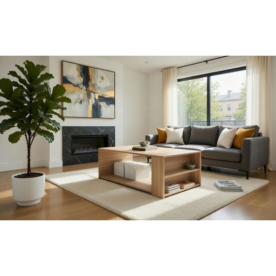 Τραπεζάκι Σαλονιού με Ράφια Kitwood 100x60cm από Μελαμίνη - Φυσικό/ Δρυς image 1