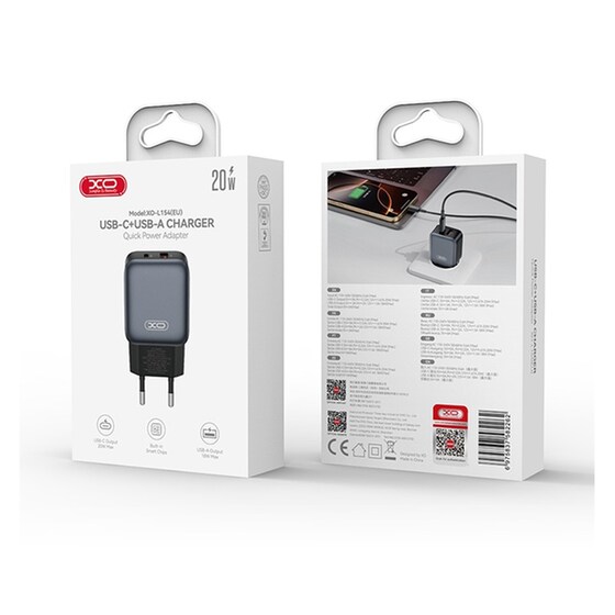 XO Φορτιστής L154 USB-C/USB-A Μαύρο image 3