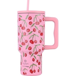 Θερμός Handled Tumbler Estia Straw Tumbler XL Save the Aegean Cherry Rose 900ml