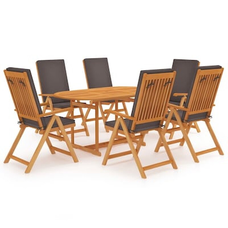 Vidaxl Σετ Τραπεζαρίας Κήπου 7 Τεμ. Μασίφ Ξύλο Teak Με Γκρι Μαξιλάρια