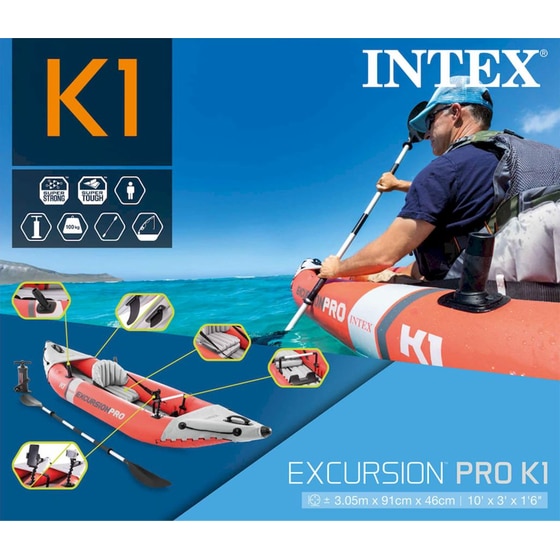 Καγιάκ Φουσκωτό Μονοθέσιο Intex Excursion Pro K1 305cm - Κόκκινο/ Γκρι image 2