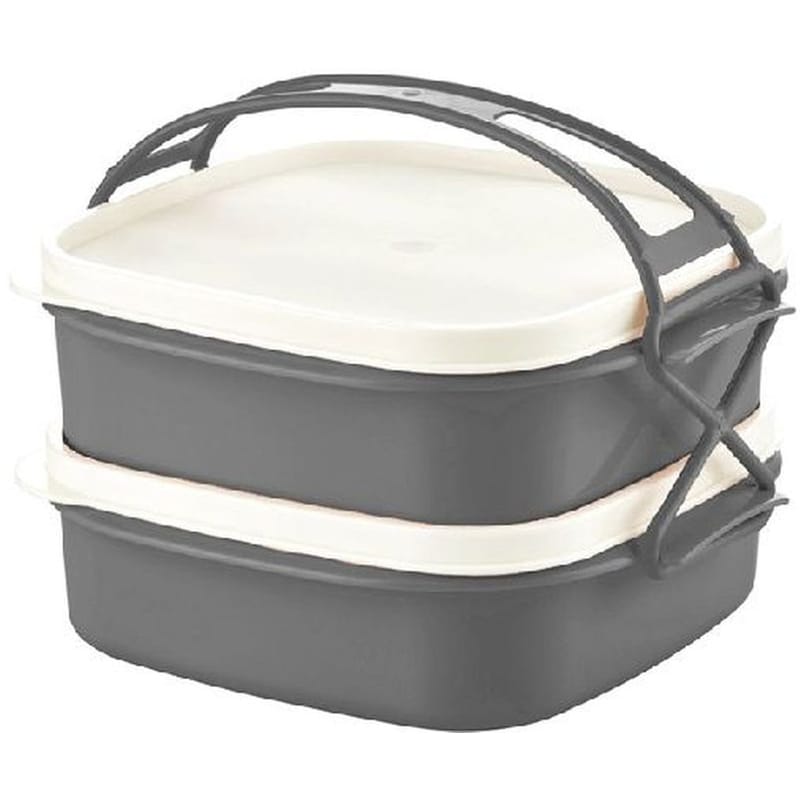 HERZBERG Φαγητοδοχείο Lunch Box Herzberg Πλαστικό 2 Επιπέδων 21.5x19.5x15.3 cm Hg-l795 - Γκρι