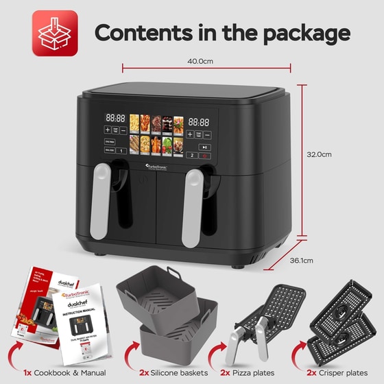 TURBOTRONIC TT-DAF8 2600 W με Αποσπώμενο Κάδο 9 L Μαύρη Διπλή Φριτέζα Αέρος- image 9