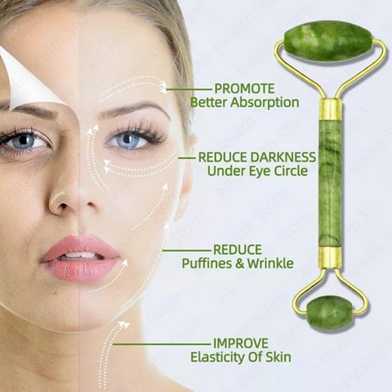 Ρολό Για Μασάζ Προσώπου Από Νεφρίτη Jade Facial Derma Roller, 13x4.5 Cm image 4