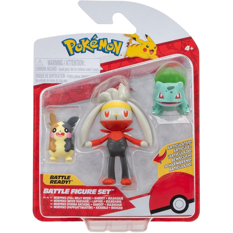 Jazwares Παιχνίδι Μινιατούρα Pokemon Battle Figure-3 (morpeko Full Belly Mode, Bulbasaur , Raboot)(jw095155-w18) Pkw3055