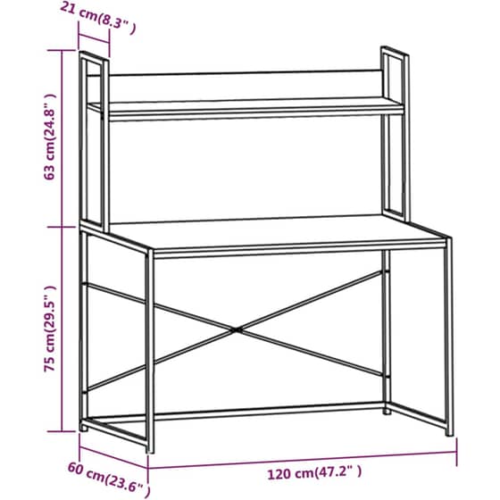 Γραφείο Βιβλιοθήκη VidaXL από Μοριοσανίδα 120x60cm - Λευκό image 8