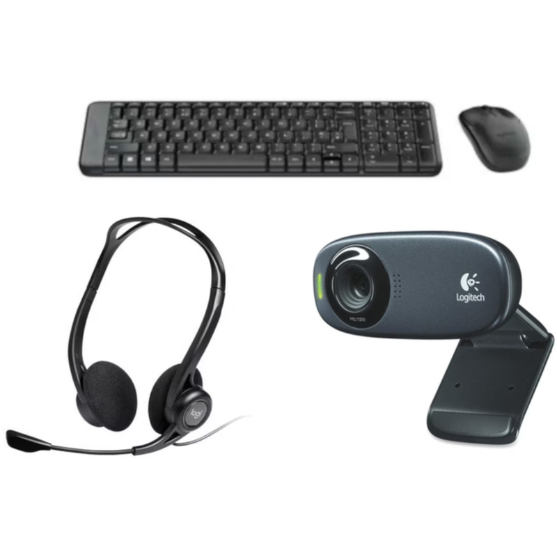 Logitech MK220 Ασύρματο Σετ Πληκτρολόγιο Ποντίκι + Ενσύρματα Ακουστικά Κεφαλής Logitech 960 + Logitech C310 Web Camera