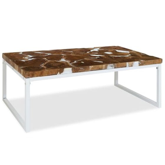 Τραπεζάκι Σαλονιού VidaXL από Ξύλο Teak 110x60x40cm - Καφέ/Λευκό image 5