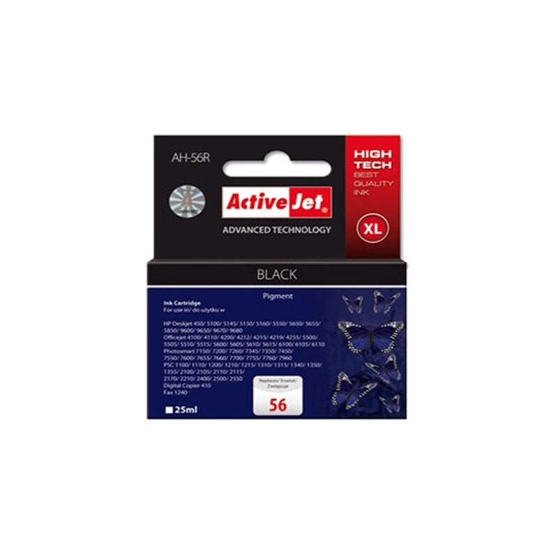 ACTIVEJET Συμβατό HP 56XL Μαύρο Μελάνι Εκτυπωτή C6656A