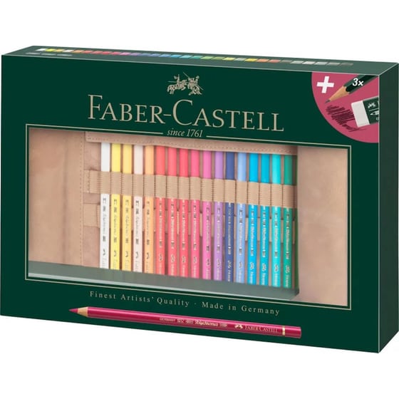 Ξυλομπογιές Faber Castell Polychromos Σετ σε Κασετίνα Δερματίνης 30 Τεμάχια & 3 Μολύβια Castell 9000 HB & Γόμα image 0