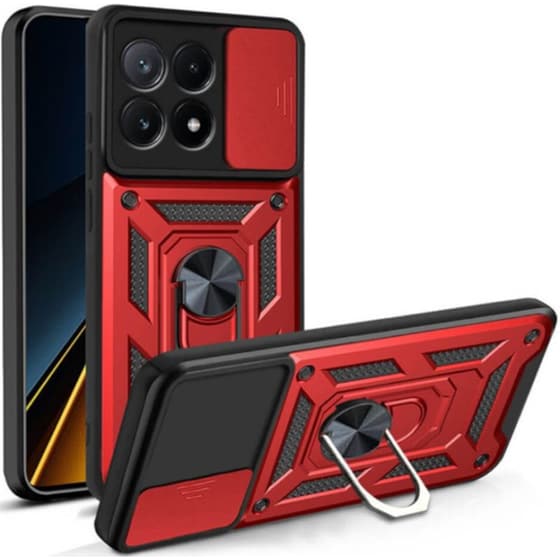 Θήκη Xiaomi Poco X6 Pro - Bodycell Armor Slide με Κάλυμμα για την Κάμερα & Μεταλλικό Ring Holder - Red image 0