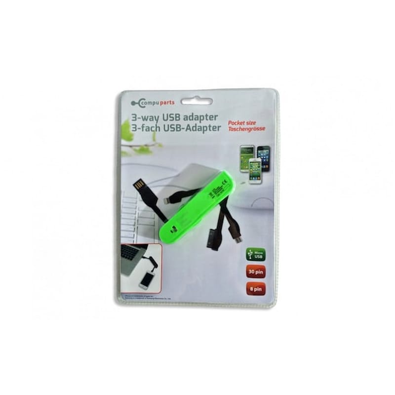 COMPU PARTS Usb Αντάπτορας 3 Way Για Smartphones Iphone 4/5/6, Micro Usb ..., Compu Parts 22787 Χρώμα Πράσινο