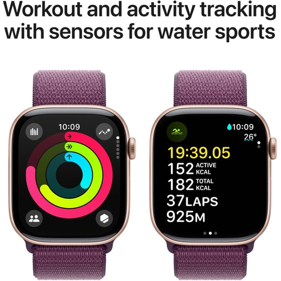 Apple Watch Series 10 GPS + Cellular 42mm Rose Gold Aluminum Case with Plum Sport Loop image 2