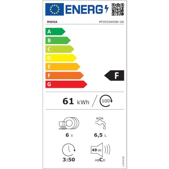 MIDEA MTD55S400W για 6 Σερβίτσια Λευκό Πλυντήριο Πιάτων image 2