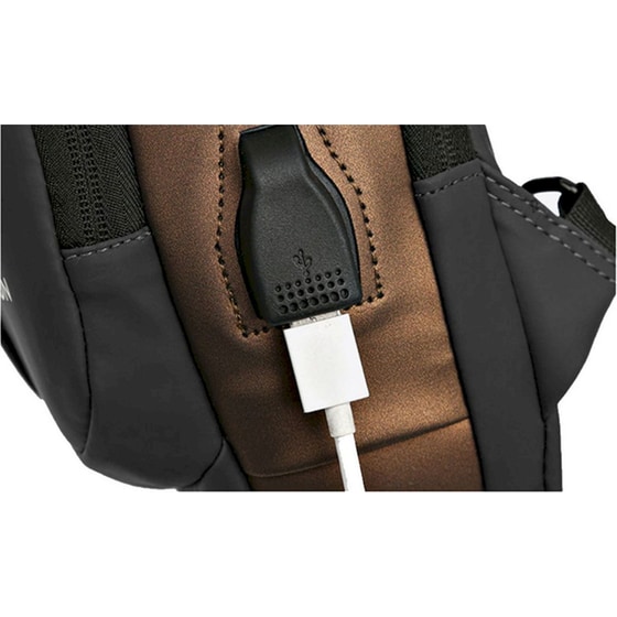 Τσαντάκι Ώμου Amber AΜ2006 με Θήκη Tablet 7'' 3lt - Μαύρο/Καφέ image 5