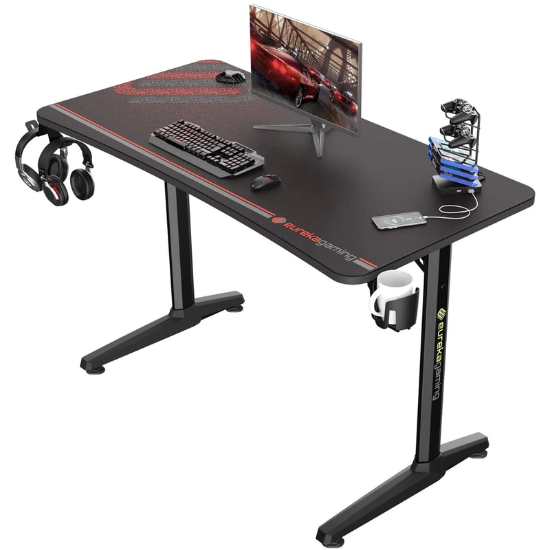 EUREKA Γραφείο Gaming Eureka Ergonomic ERK-GIP-P47B/I47 από Carbon Fiber 120x60cm - Μαύρο