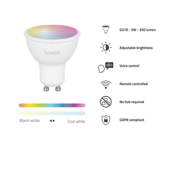 Έξυπνη Λάμπα Hombli Smart GU10 5W RGB Dimmable  2 Τμχ - RGB/Ρυθμιζόμενο Λευκό image 3