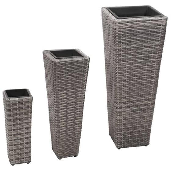 Vidaxl Ζαρντινιέρες Υπερυψωμένες 3 Τεμ. Γκρι Από Συνθετικό Ρατάν image 1