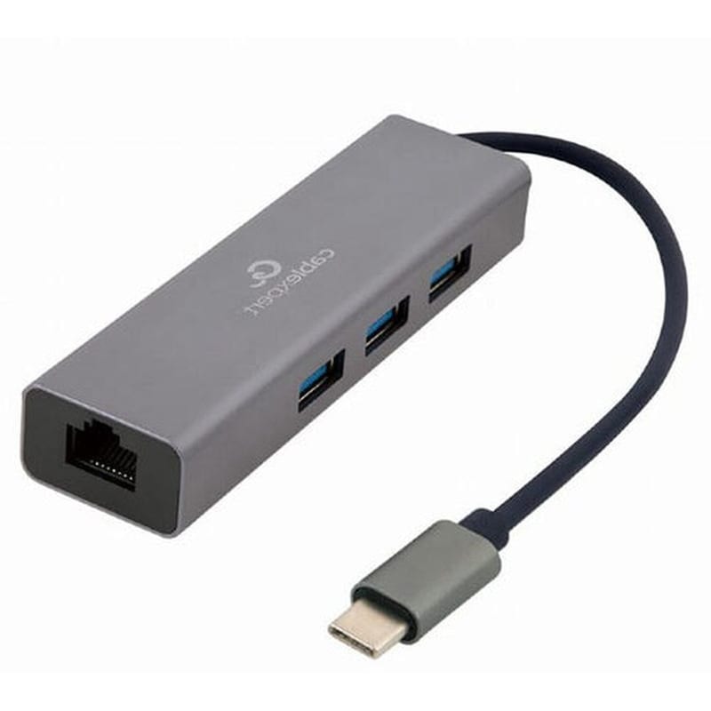 GEMBIRD USB Hub Gembird A-CMU3-LAN-01 USB 3.1 με 4 θύρες - Γκρι